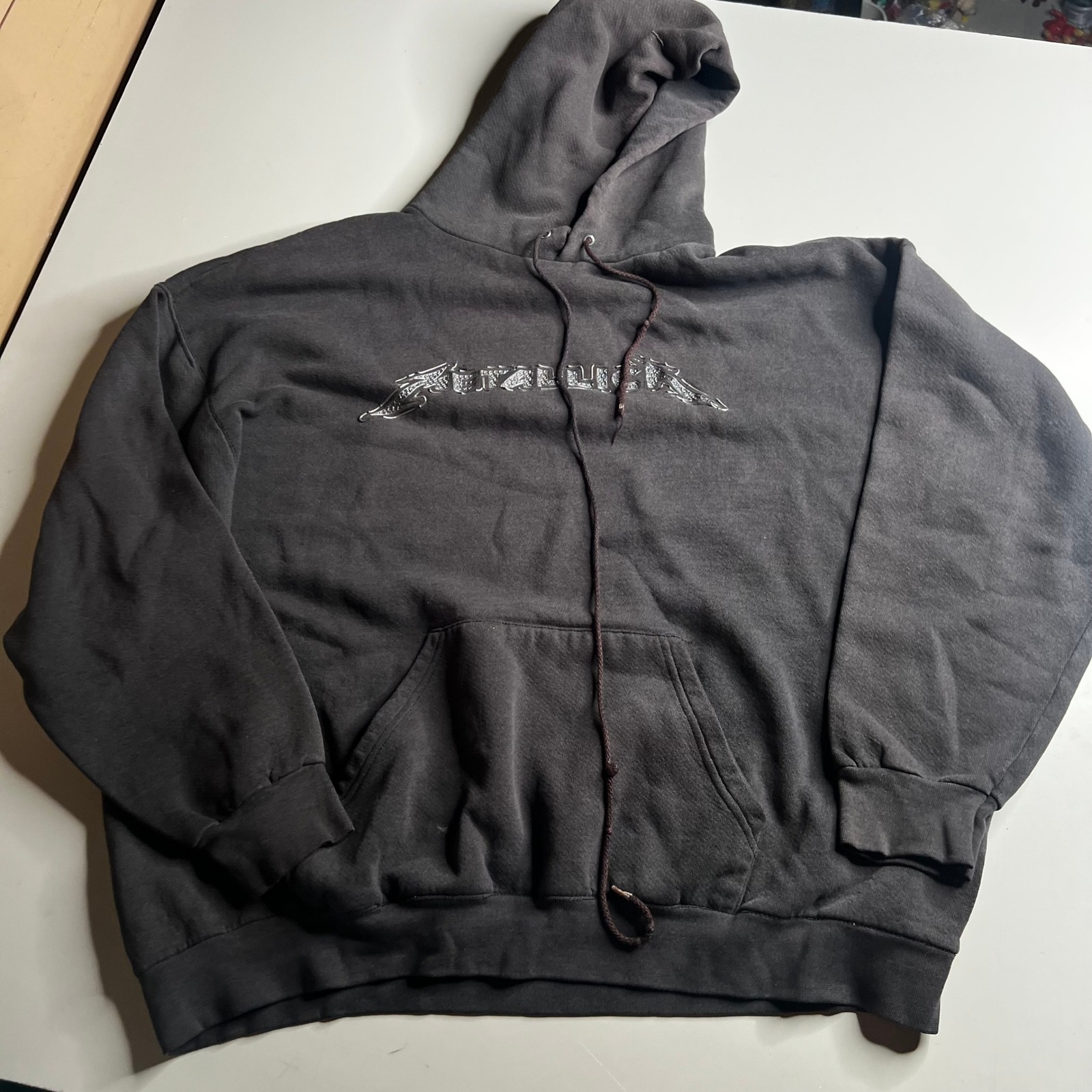 Vintage 2001 Metallica Lee Heavyweight Hoodie Faded Black Silver Logo Mens Xl